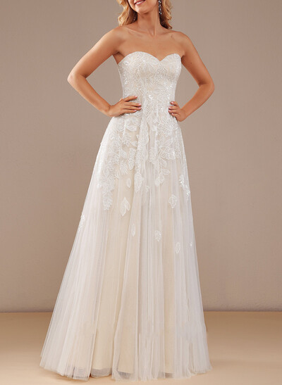 Elegant Sweetheart Sleeveless A-Line Floor-Length Lace/Tulle Wedding Dresses