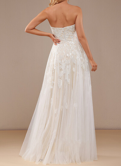 Elegant Sweetheart Sleeveless A-Line Floor-Length Lace/Tulle Wedding Dresses