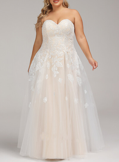 Elegant Sweetheart Sleeveless A-Line Floor-Length Lace/Tulle Wedding Dresses