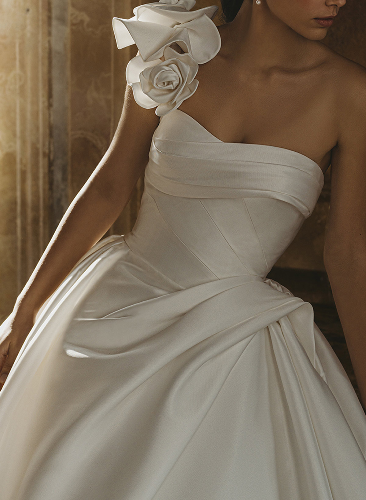 Ball-Gown One-Shoulder Sleeveless Sweep Train Matte Satin Wedding Dresses With Flower(s)