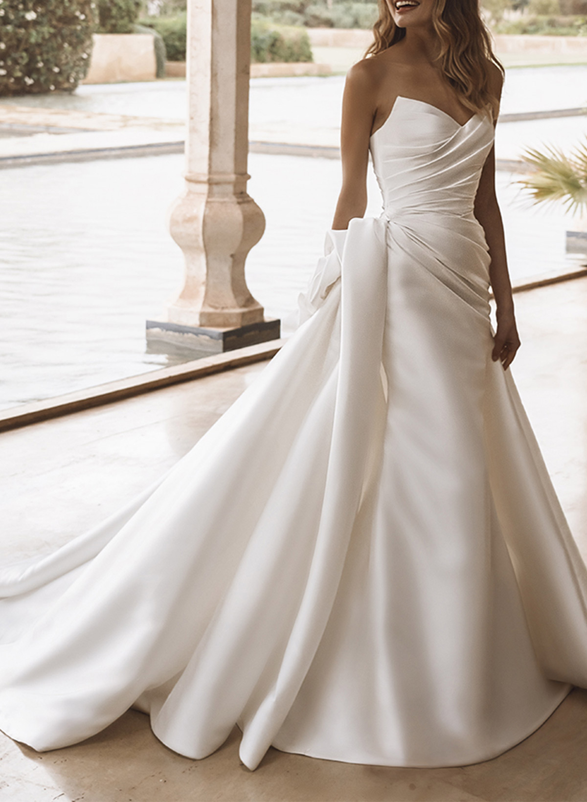 Trumpet/Mermaid Sweetheart Sleeveless Detachable Matte Satin Wedding Dresses With Flower(s)