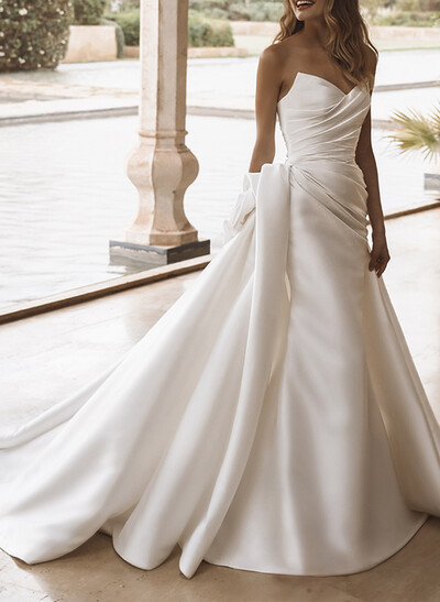 Trumpet/Mermaid Sweetheart Sleeveless Detachable Matte Satin Wedding Dresses With Flower(s)