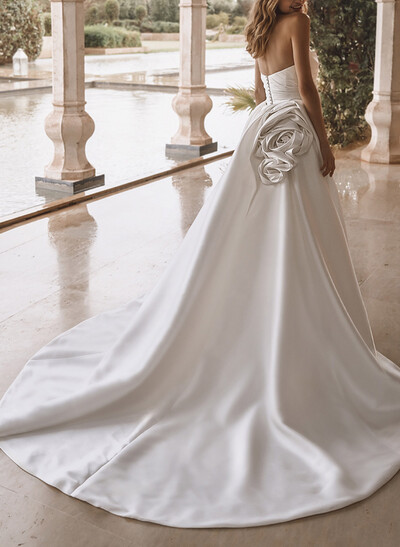 Trumpet/Mermaid Sweetheart Sleeveless Detachable Matte Satin Wedding Dresses With Flower(s)