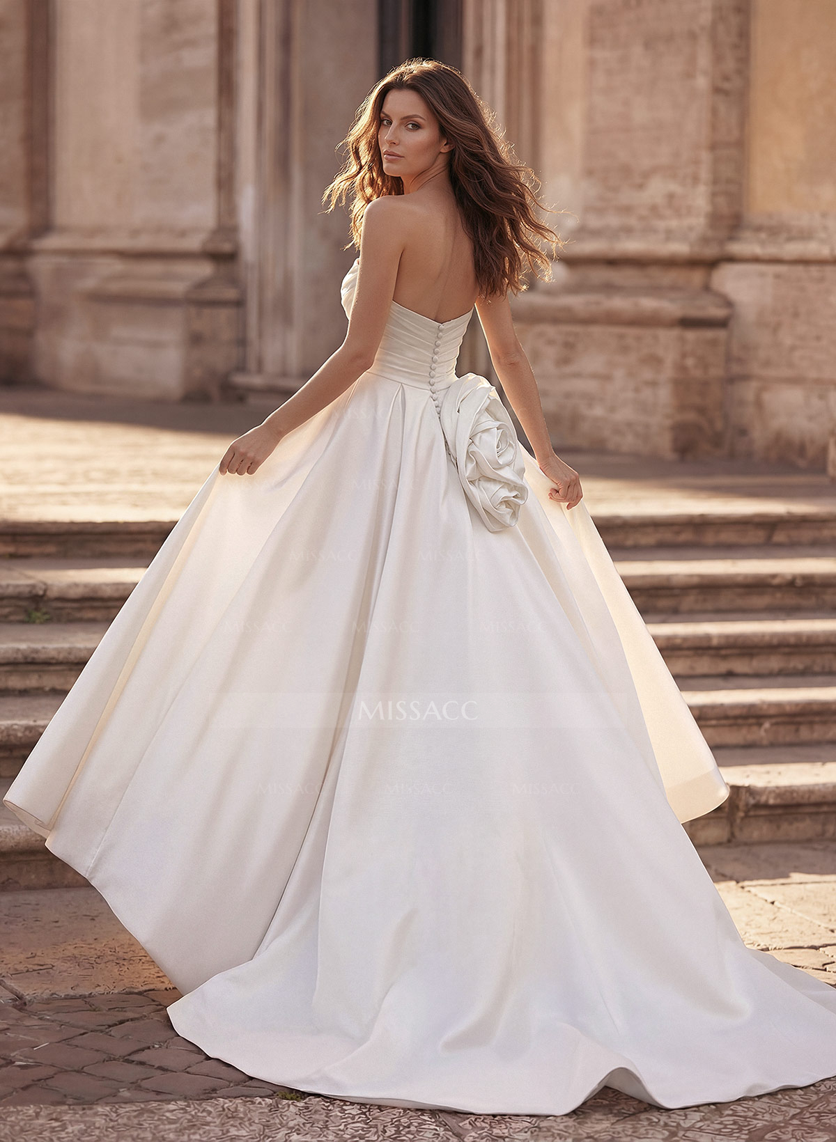 Trumpet/Mermaid Sweetheart Sleeveless Detachable Matte Satin Wedding Dresses With Flower(s)