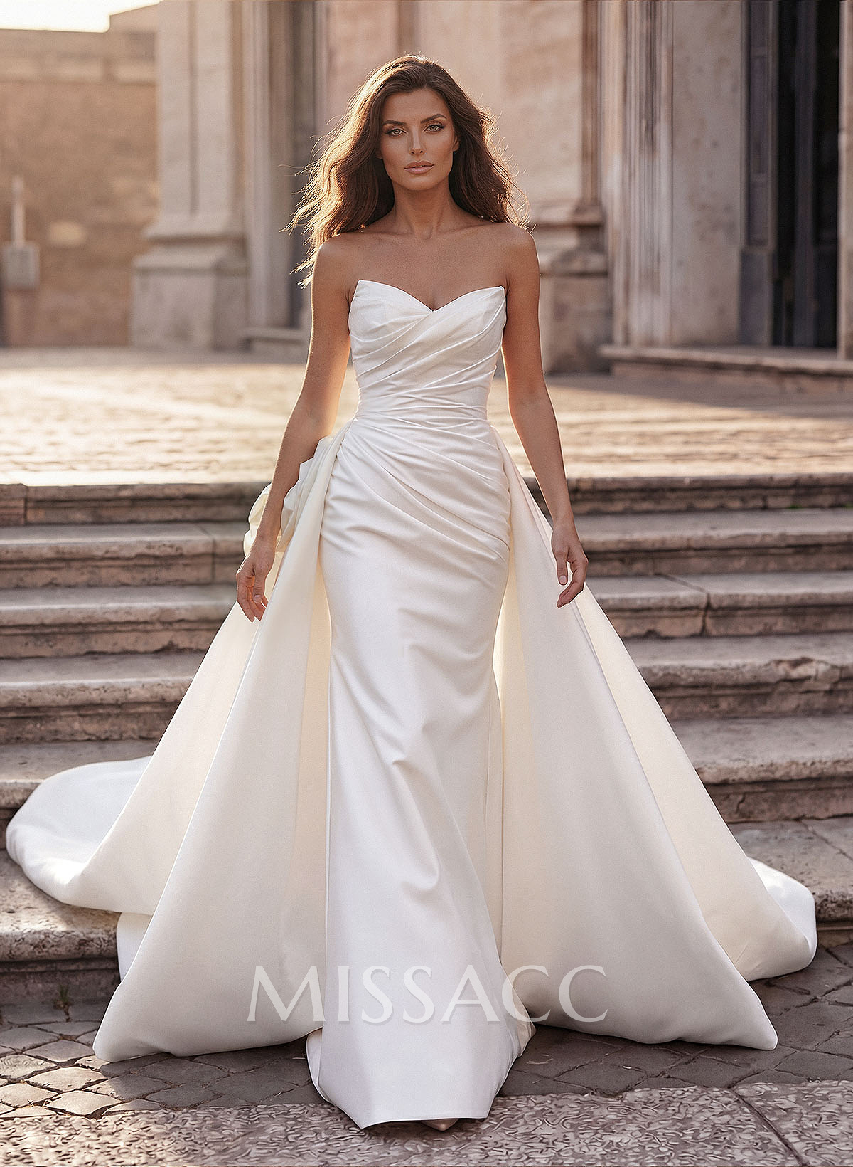 Trumpet/Mermaid Sweetheart Sleeveless Detachable Matte Satin Wedding Dresses With Flower(s)
