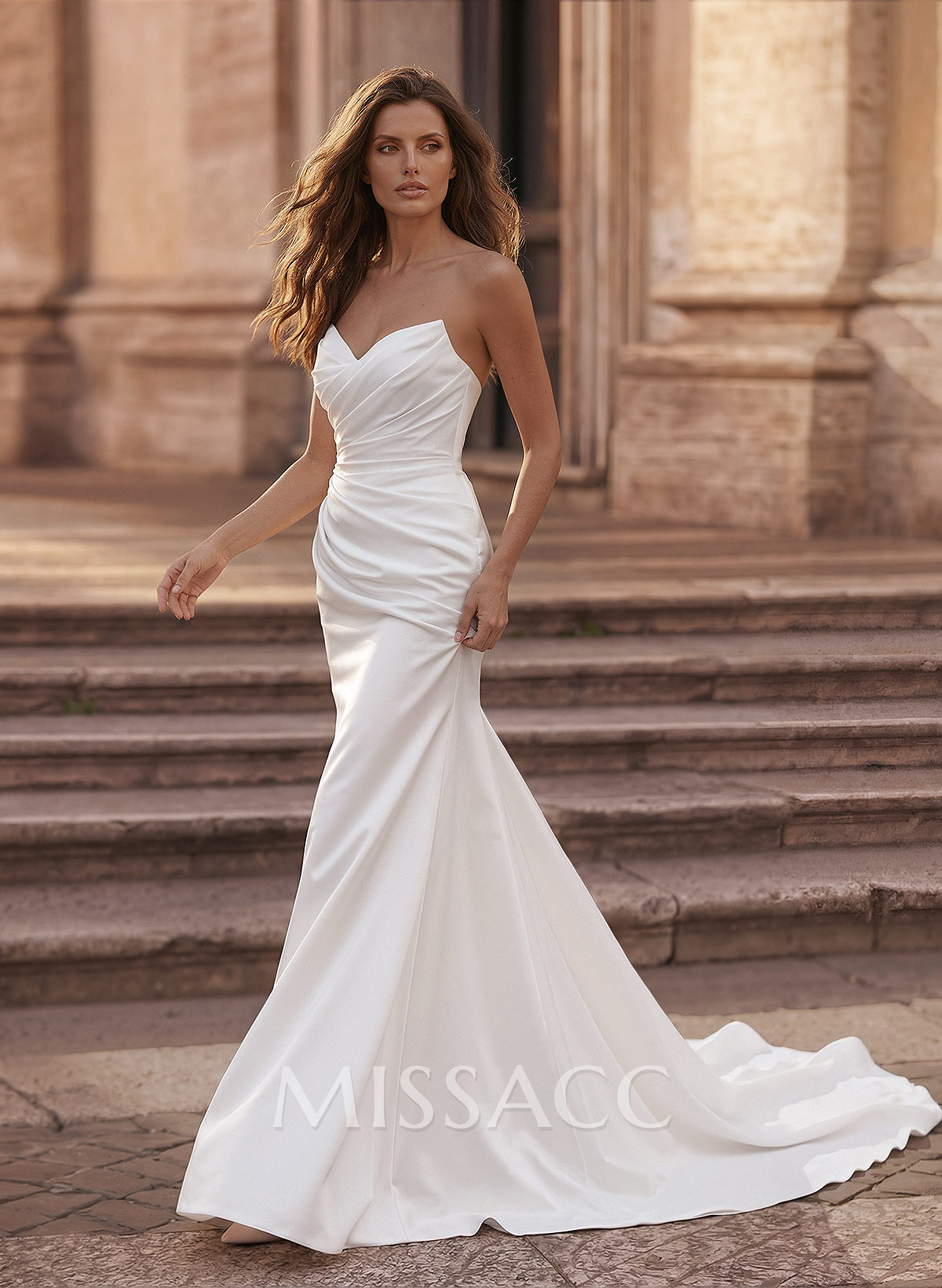 Trumpet/Mermaid Sweetheart Sleeveless Detachable Matte Satin Wedding Dresses With Flower(s)
