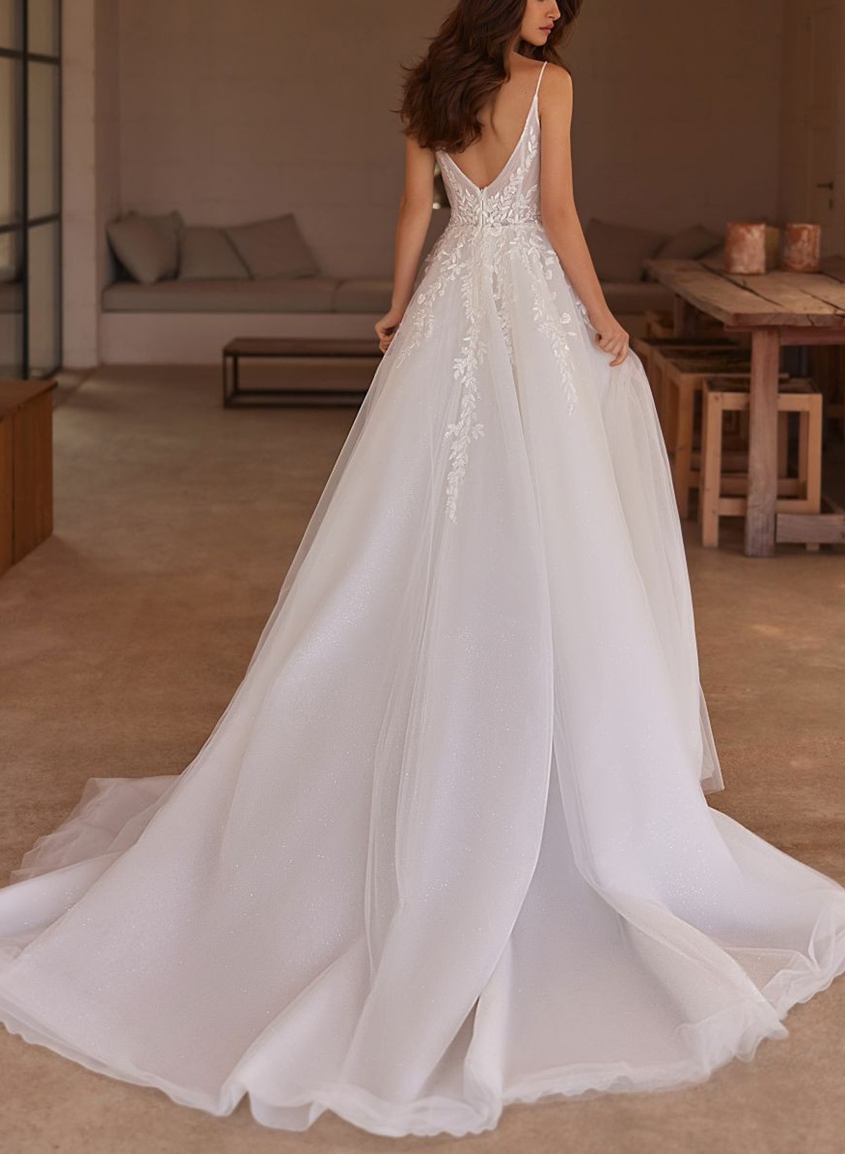 A-Line Sweetheart Sleeveless Court Train Satin Tulle Wedding Dresses With Appliques Lace