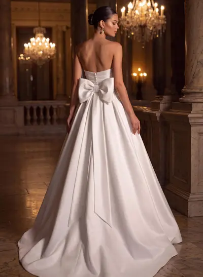Jumpsuit Pantsuit Sweetheart Sleeveless Detachable Soft Satin Wedding Dresses With Bow