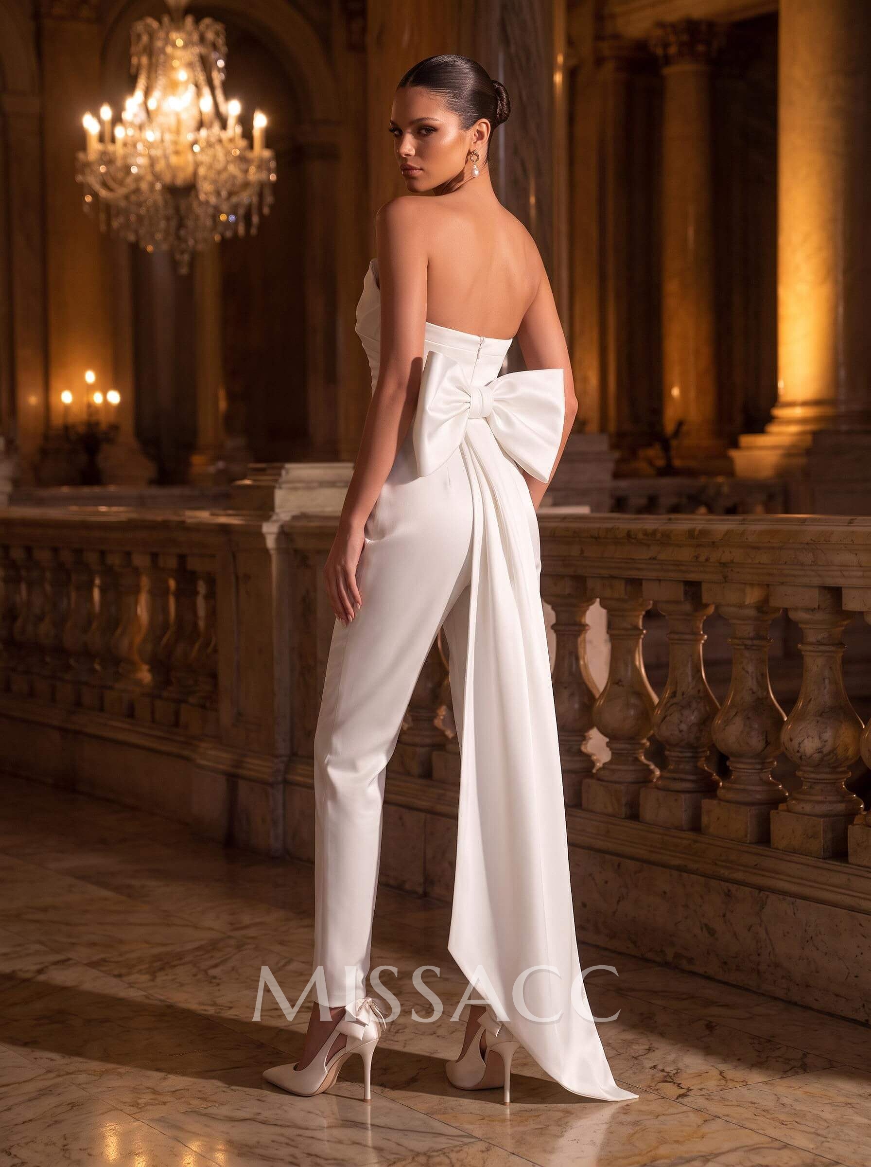 Jumpsuit Pantsuit Sweetheart Sleeveless Detachable Soft Satin Wedding Dresses With Bow