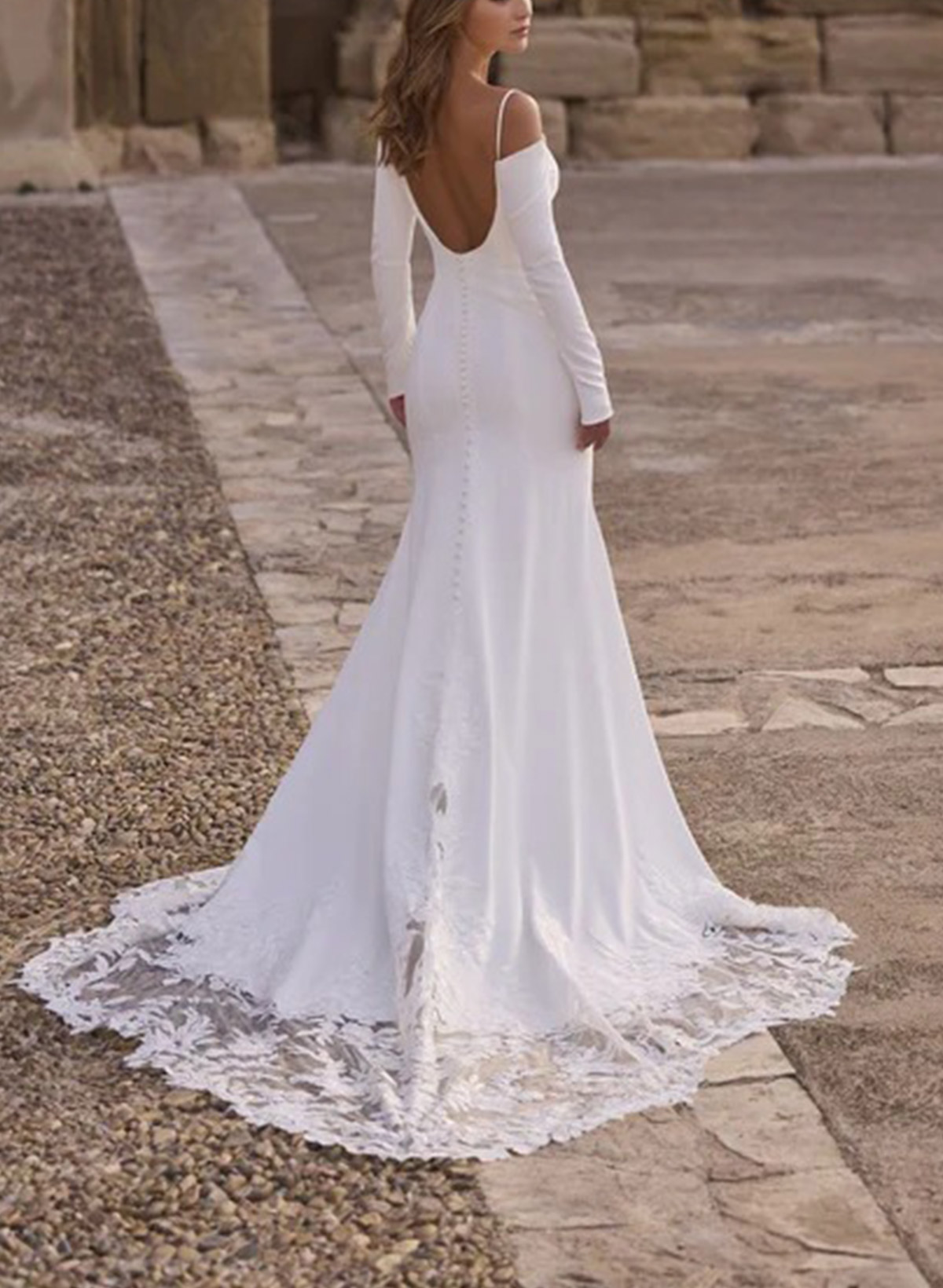 Trumpet/Mermaid Off-The-Shoulder Court Train Wedding Dresses With Appliques Lace/High Split