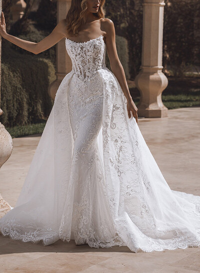 Trumpet/Mermaid Strapless Sleeveless Detachable Wedding Dresses With Detachable Skirt