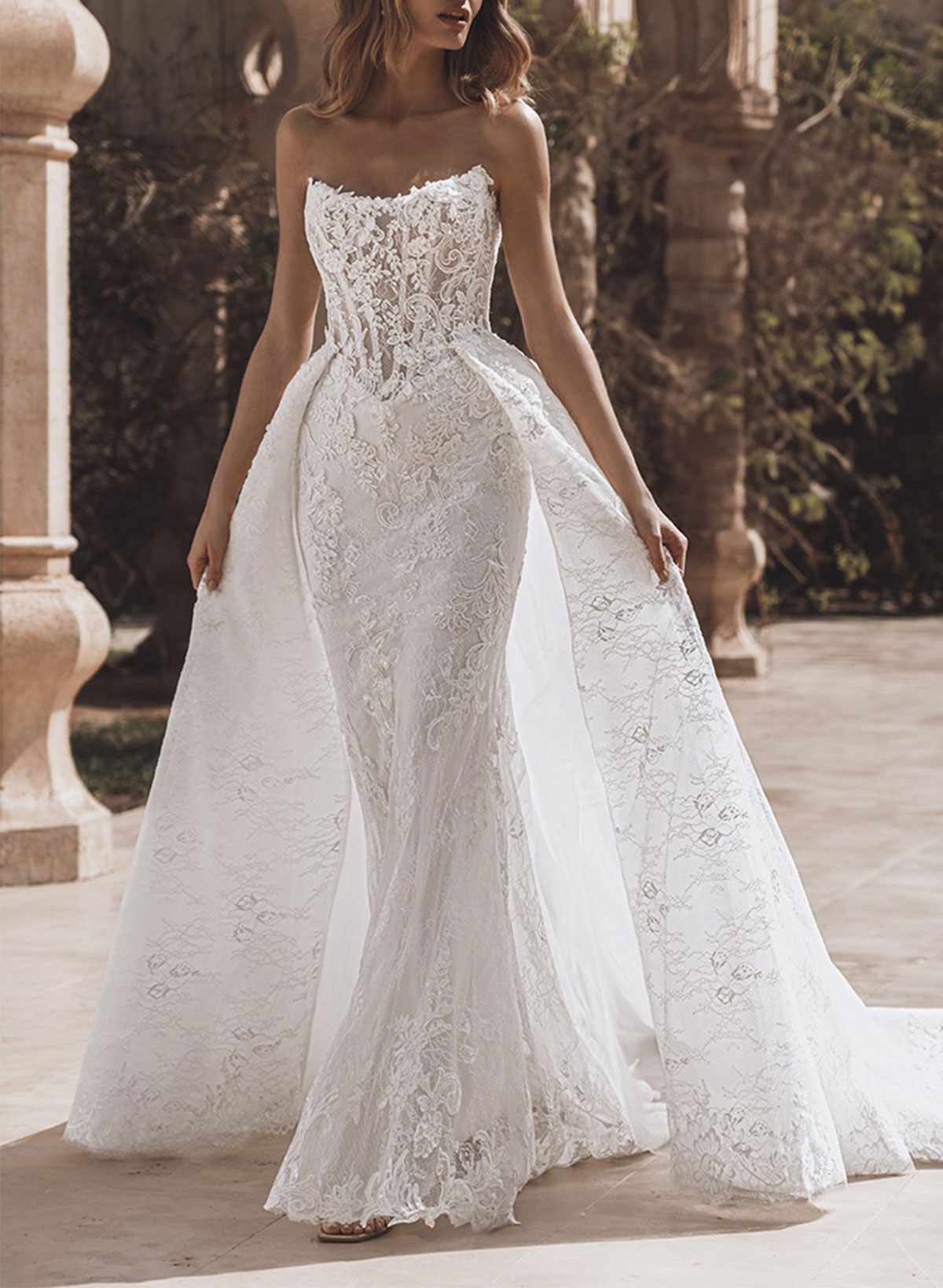 Trumpet/Mermaid Strapless Sleeveless Detachable Wedding Dresses With Detachable Skirt