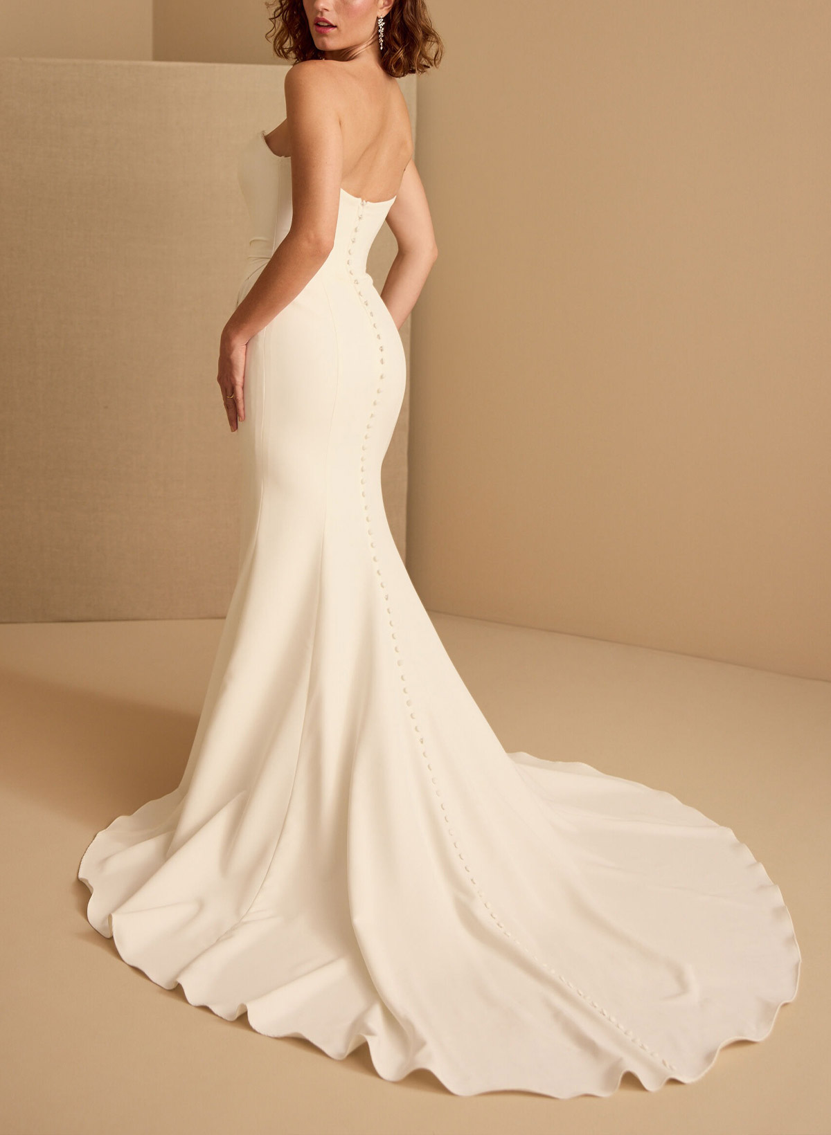 Trumpet/Mermaid Strapless Court Train Crepe Satin Wedding Dresses With Lace/High Split