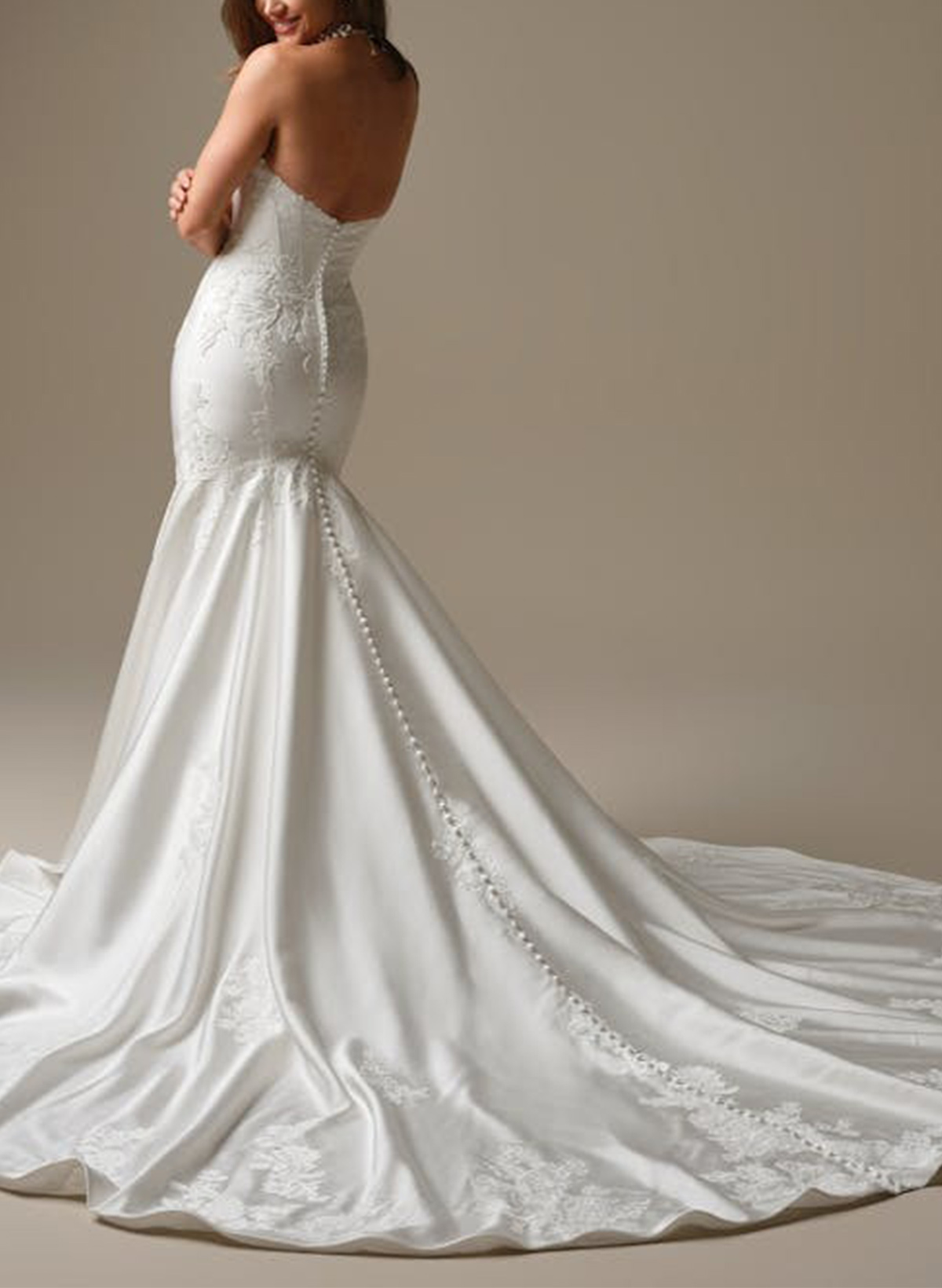 Trumpet/Mermaid Sweetheart Sleeveless Court Train Satin Wedding Dresses With Appliques Lace