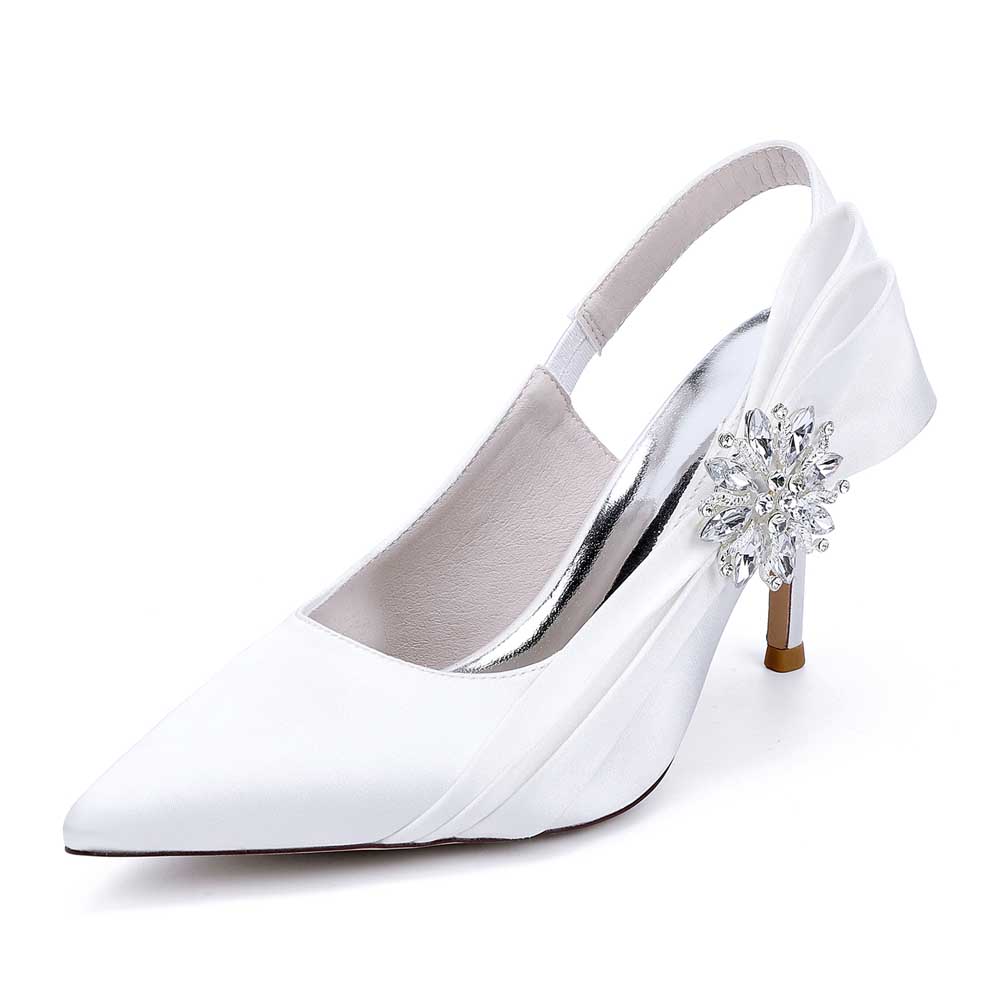 Stiletto Heel Silk Like Satin Point Toe Wedding Shoes With Rhinestone/Bowknot