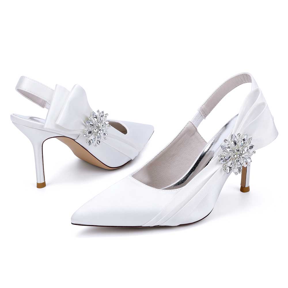 Stiletto Heel Silk Like Satin Point Toe Wedding Shoes With Rhinestone/Bowknot