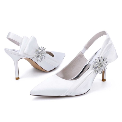 Stiletto Heel Silk Like Satin Point Toe Wedding Shoes With Rhinestone/Bowknot