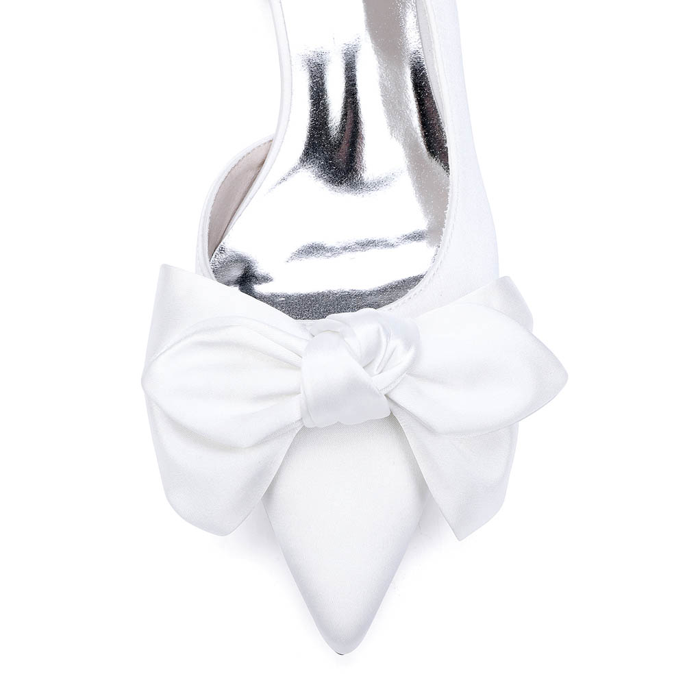 Low Heel Silk Like Satin Point Toe Wedding Shoes With Bowknot