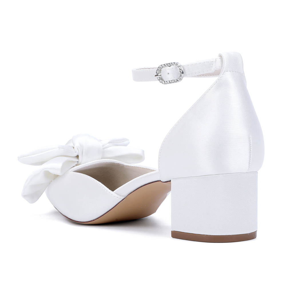 Low Heel Silk Like Satin Point Toe Wedding Shoes With Bowknot