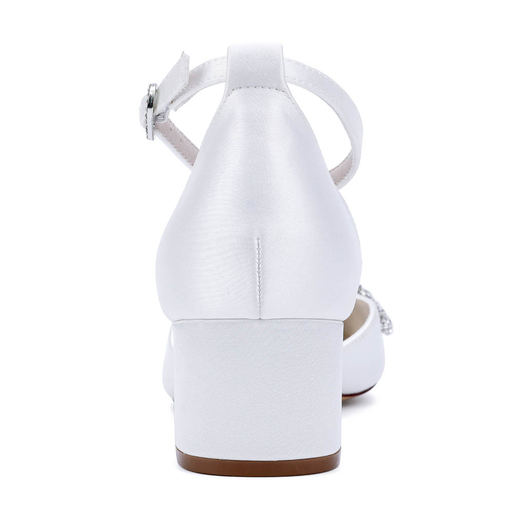 Low Heel Silk Like Satin Point Toe Wedding Shoes With Rhinestone