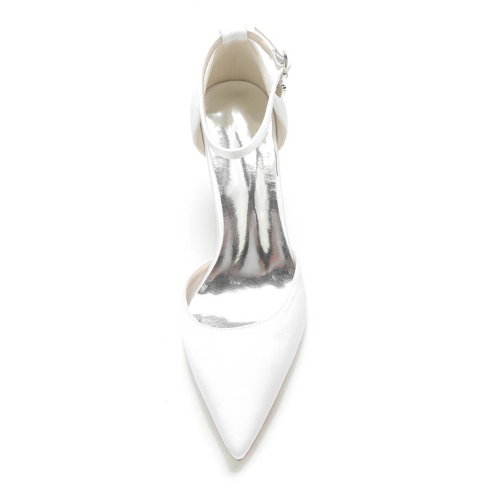 Low Heel Silk Like Satin Point Toe Wedding Shoes With Rhinestone