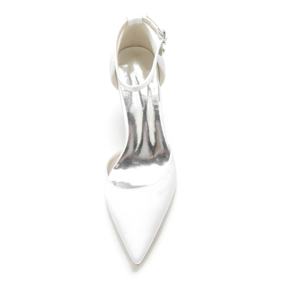 Low Heel Silk Like Satin Point Toe Wedding Shoes With Rhinestone