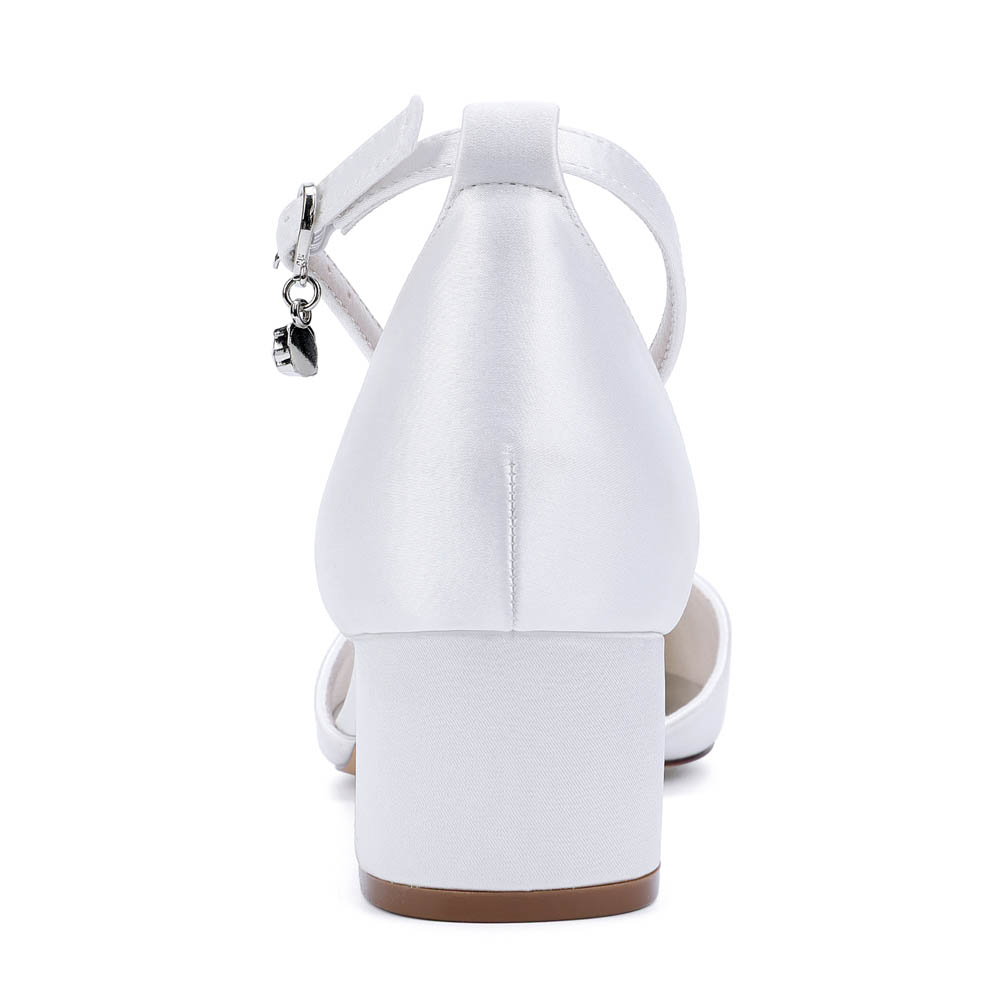 Low Heel Silk Like Satin Point Toe Wedding Shoes With Rhinestone