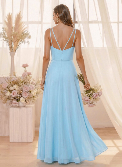 A-Line Halter Sleeveless Floor-Length Chiffon(Non-Stretch) BRIDESMAID With
