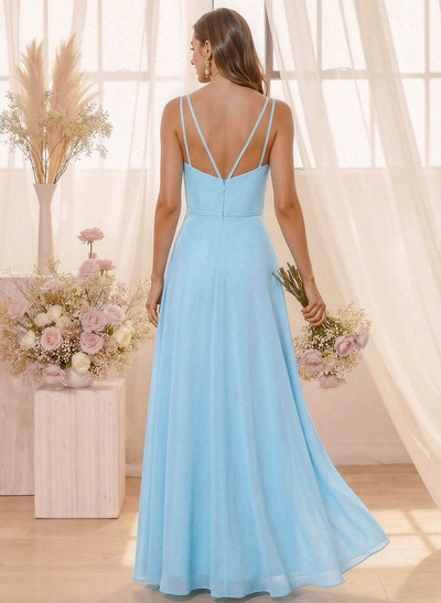A-Line Halter Sleeveless Floor-Length Chiffon(Non-Stretch) BRIDESMAID With