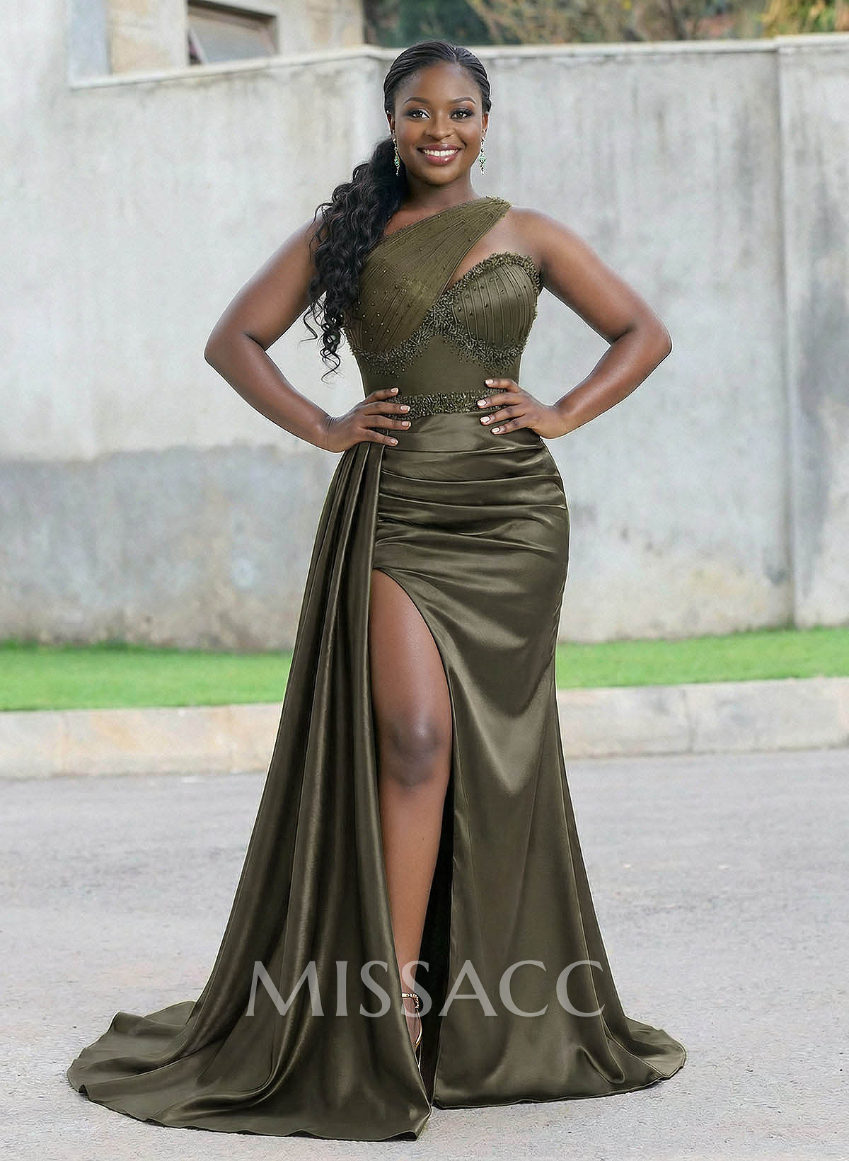 Trumpet/Mermaid Asymmetrical Sweep Train Charmeuse Bridesmaid Dresses With Rhinestone/High Split Trumpet/Mermaid Asymmetrical Sweep Train Charmeuse Bridesmaid Dresses With Rhinestone/High Split