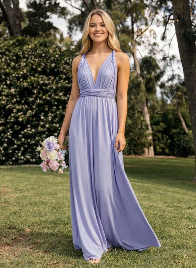 A-Line Sleeveless Floor-Length Jersey(High-Stretch) Multiway Infinity Dress