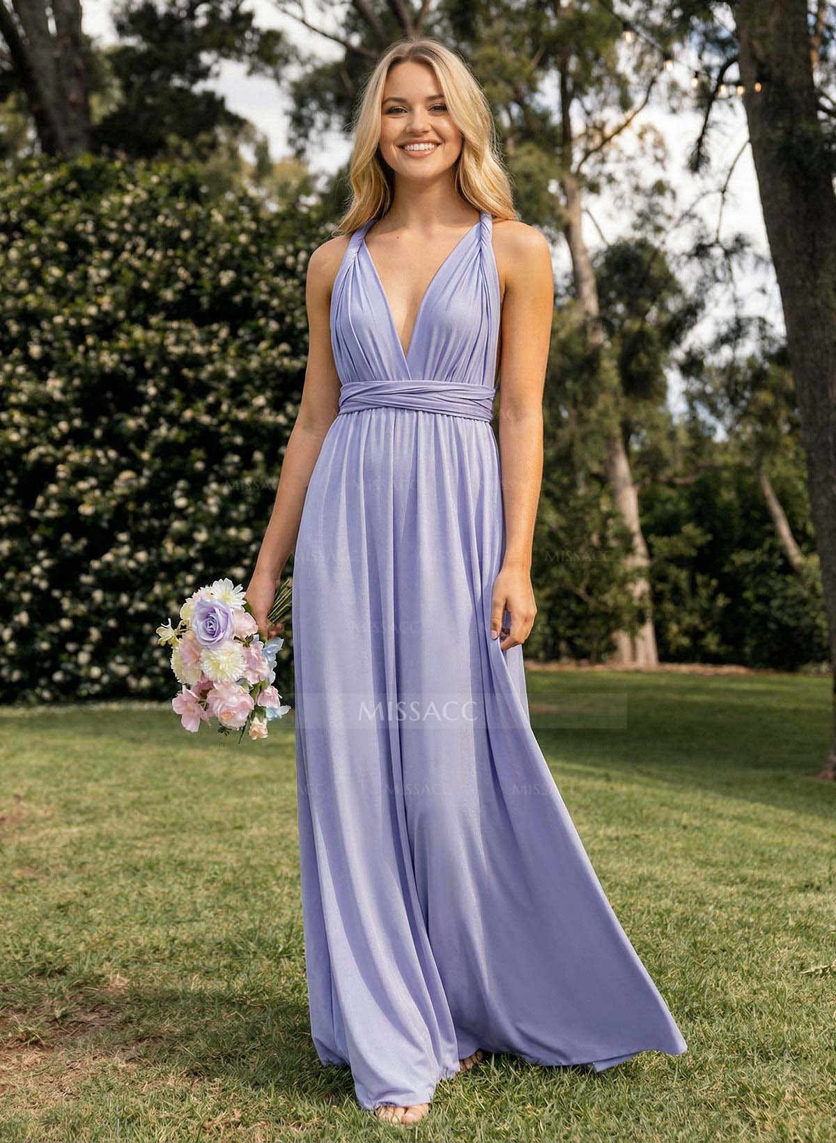 A-Line Sleeveless Floor-Length Jersey(High-Stretch) Multiway Infinity Dress