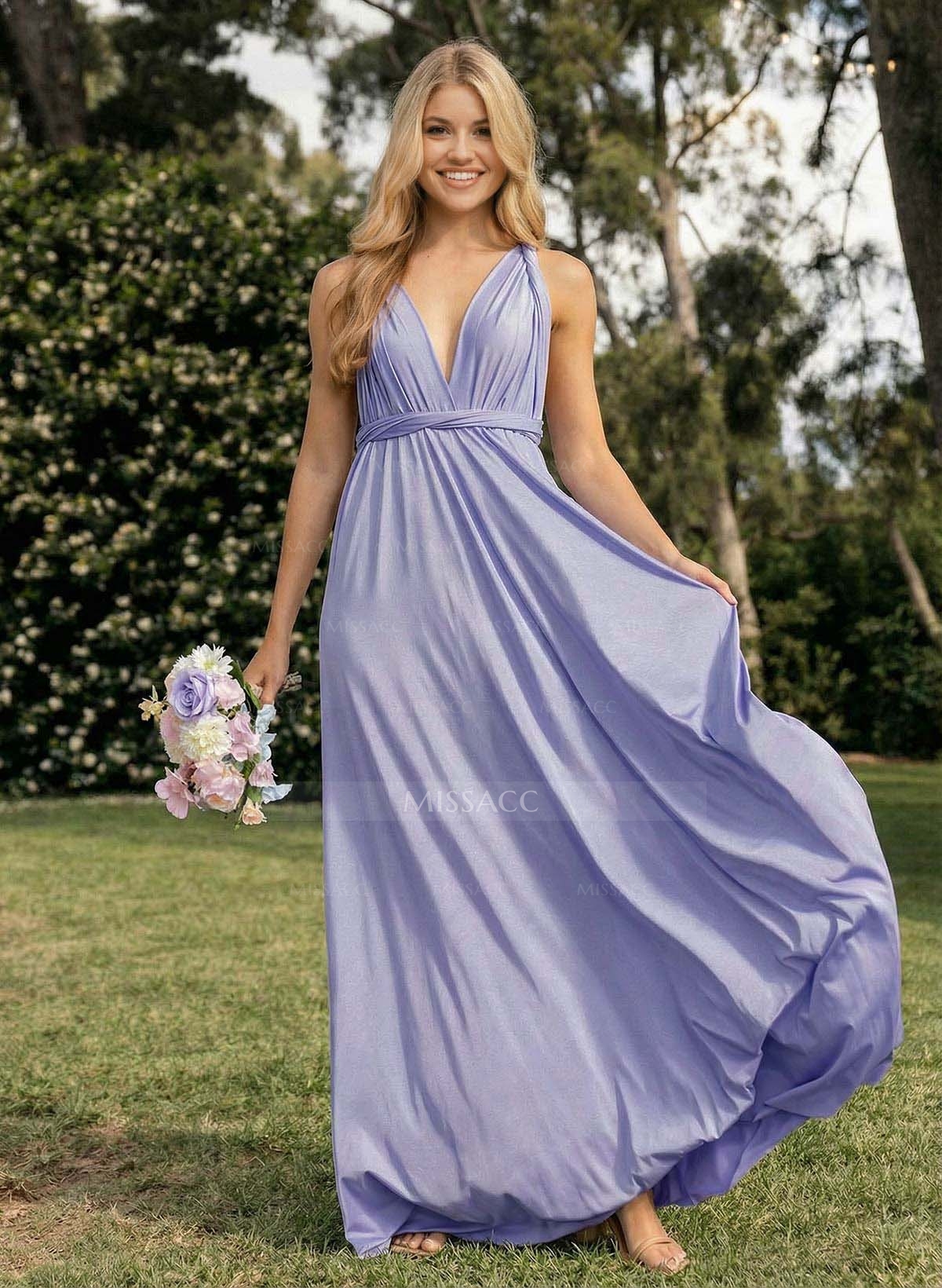 A-Line Sleeveless Floor-Length Jersey(High-Stretch) Multiway Infinity Dress