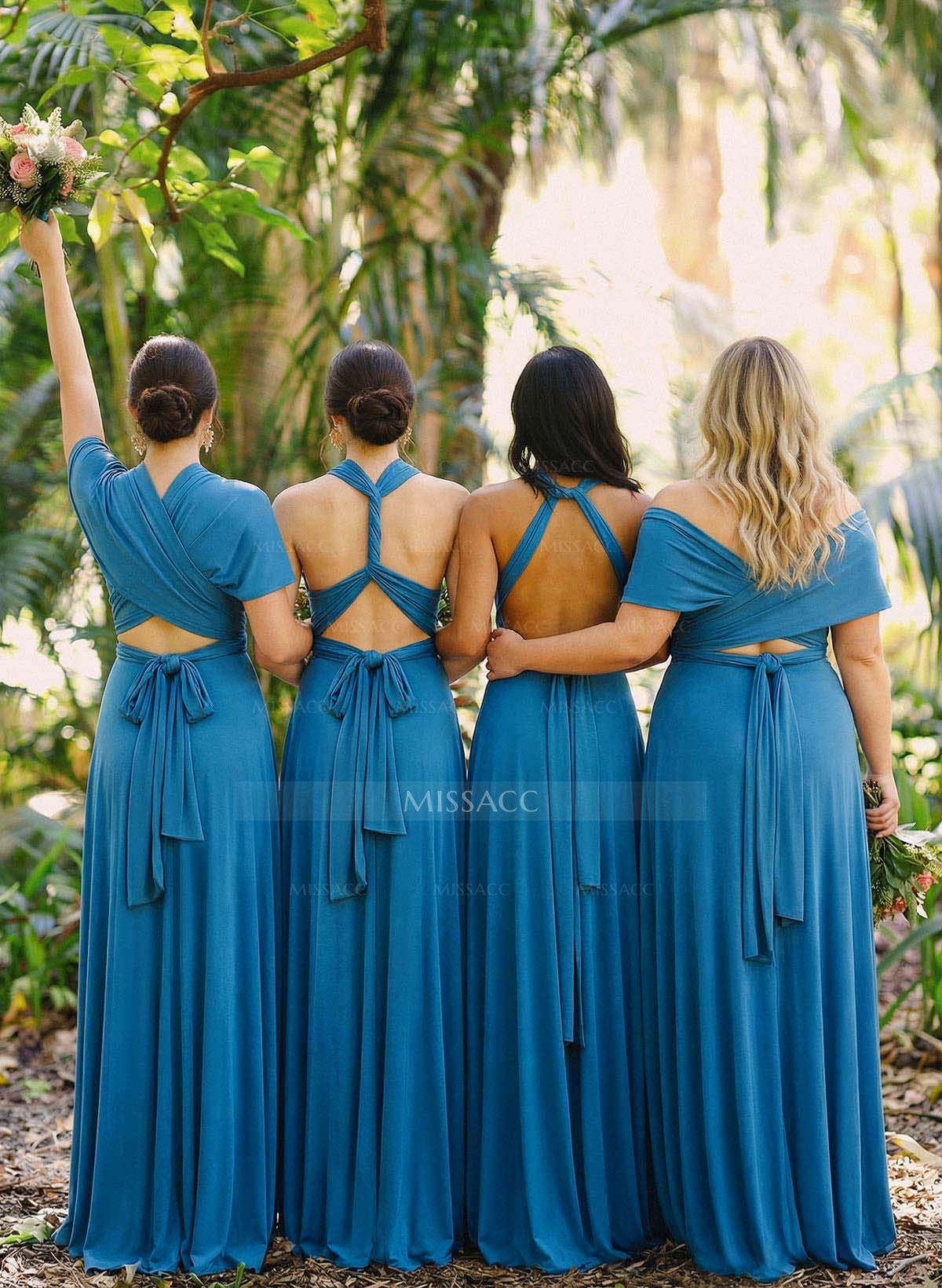 Halter Sleeveless Floor-Length Jersey(High-Stretch) Multiway Infinity Dress With Back Hole