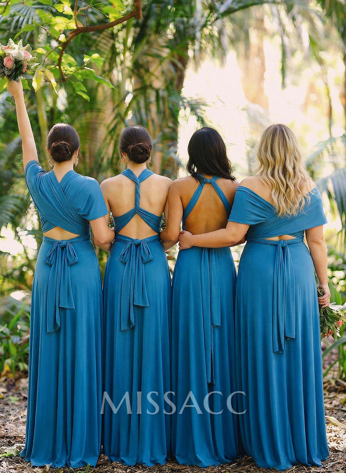 Halter Sleeveless Floor-Length Jersey(High-Stretch) Multiway Infinity Dress With Back Hole