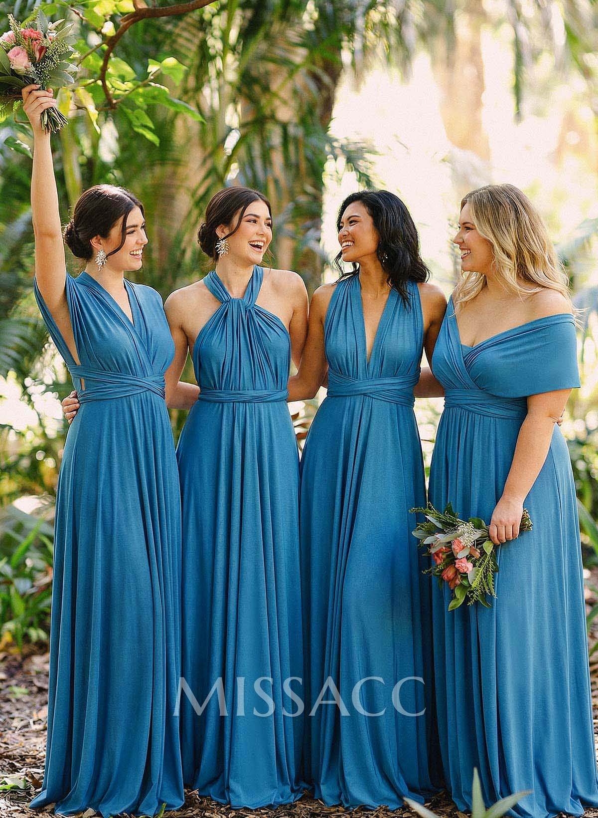 Halter Sleeveless Floor-Length Jersey(High-Stretch) Multiway Infinity Dress With Back Hole