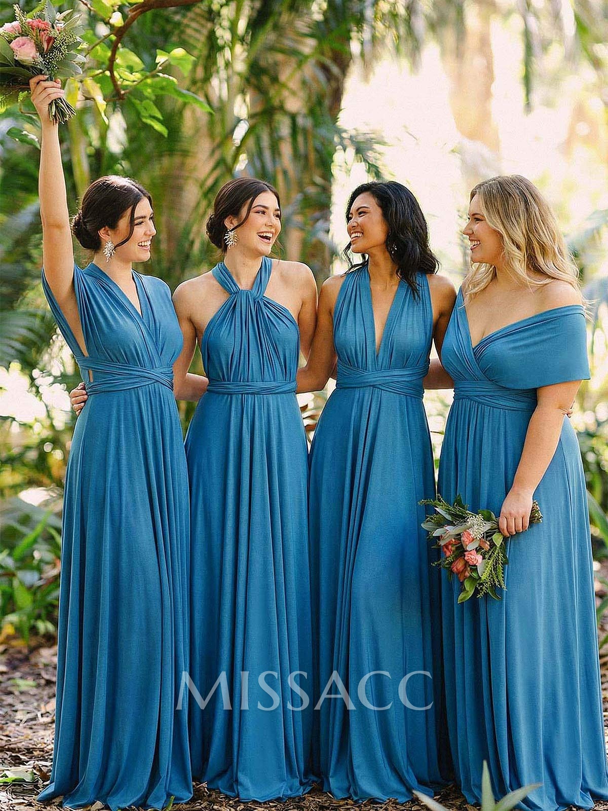 Halter Sleeveless Floor-Length Jersey(High-Stretch) Multiway Infinity Dress With Back Hole