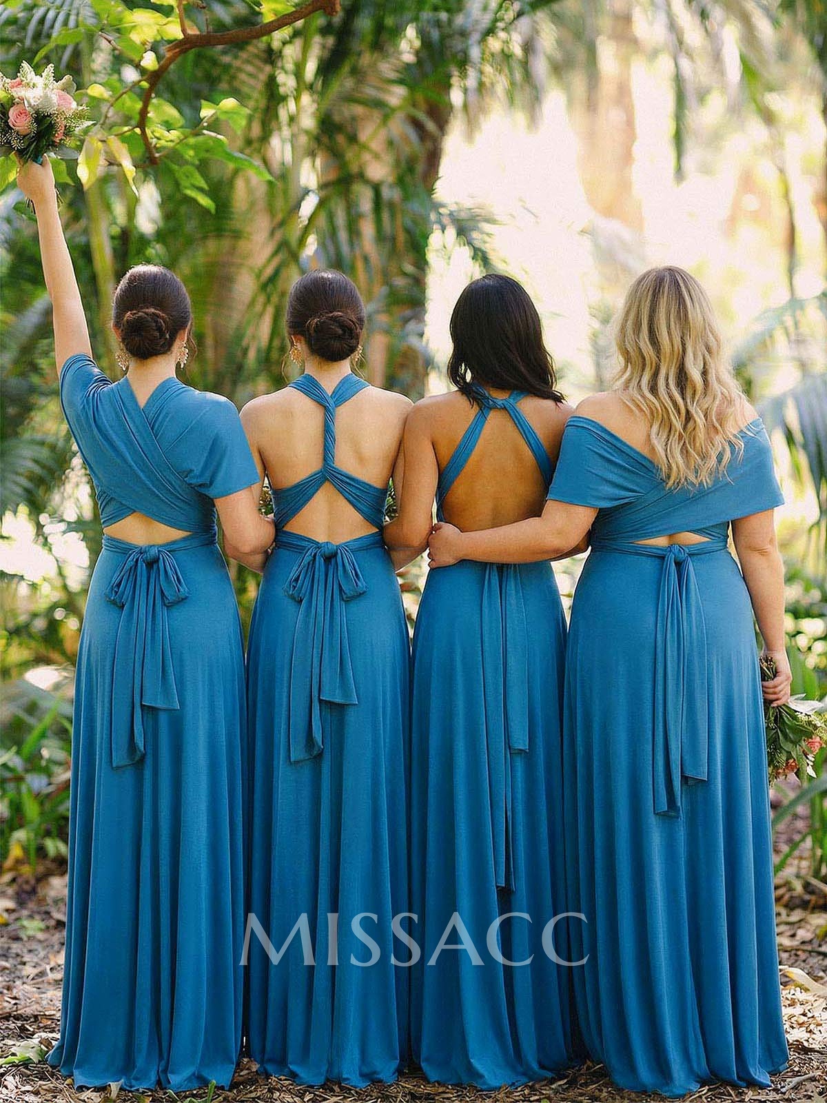 Halter Sleeveless Floor-Length Jersey(High-Stretch) Multiway Infinity Dress With Back Hole