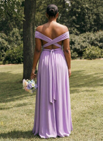 A-Line Off-The-Shoulder Floor-Length Jersey(High-Stretch) Multiway Infinity Dress