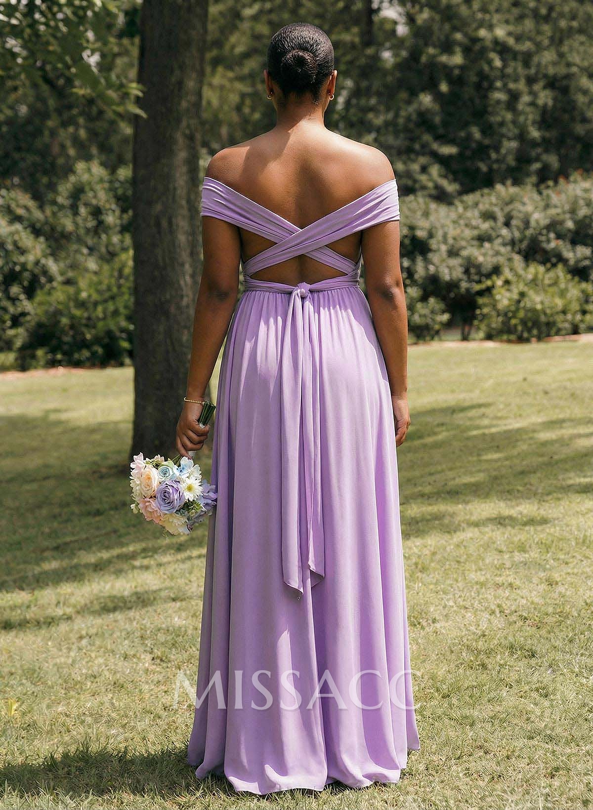 A-Line Off-The-Shoulder Floor-Length Jersey(High-Stretch) Multiway Infinity Dress