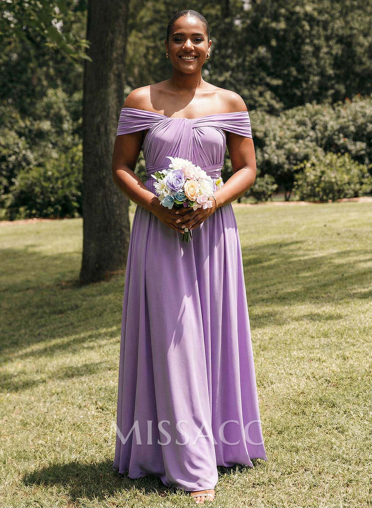 A-Line Off-The-Shoulder Floor-Length Jersey(High-Stretch) Multiway Infinity Dress