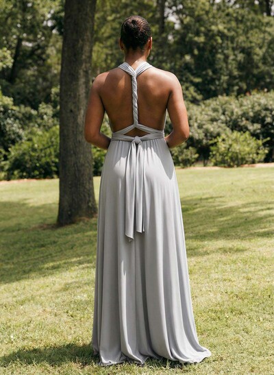 Plunge Neck Sleeveless Floor-Length Jersey(High-Stretch) Multiway Infinity Dress