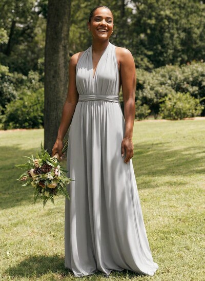 Plunge Neck Sleeveless Floor-Length Jersey(High-Stretch) Multiway Infinity Dress