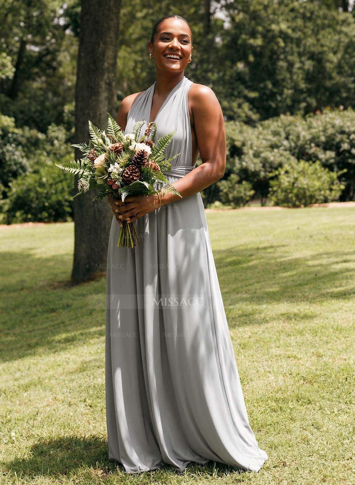 Plunge Neck Sleeveless Floor-Length Jersey(High-Stretch) Multiway Infinity Dress