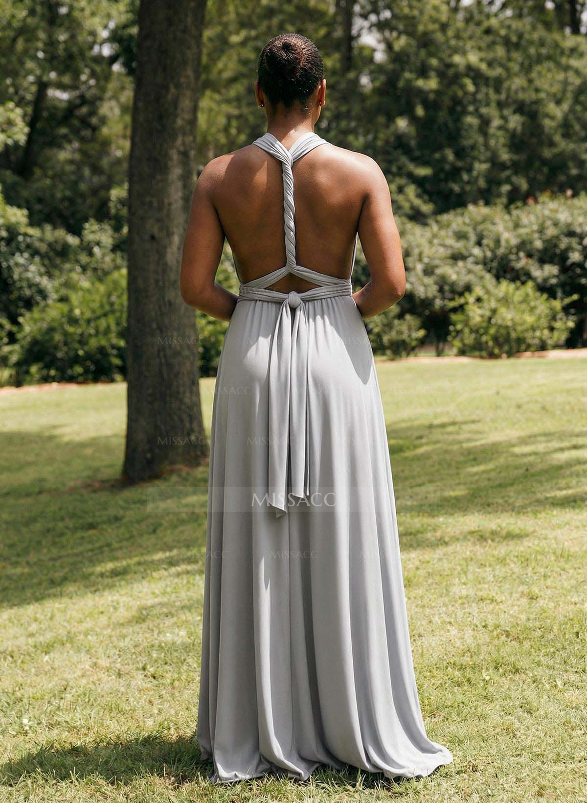 Plunge Neck Sleeveless Floor-Length Jersey(High-Stretch) Multiway Infinity Dress