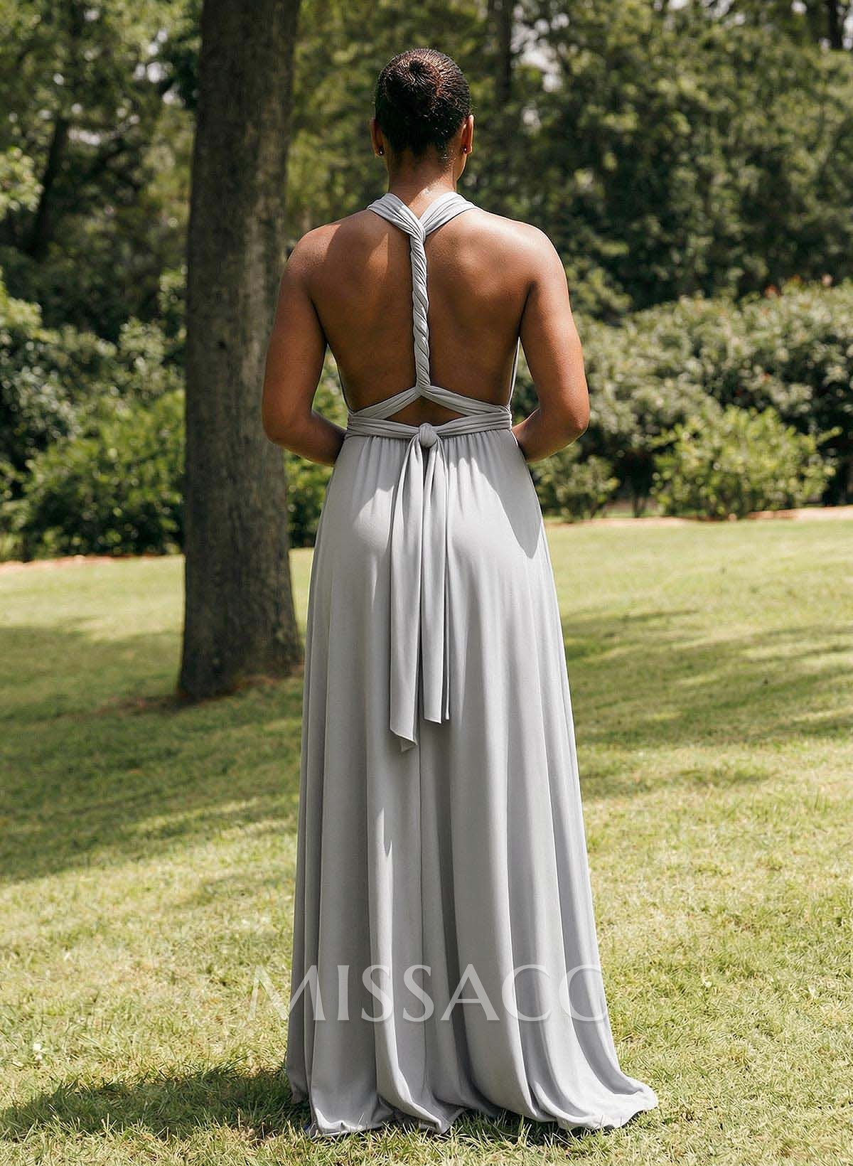 Plunge Neck Sleeveless Floor-Length Jersey(High-Stretch) Multiway Infinity Dress