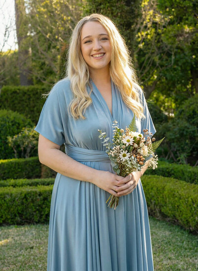 V-Neck Cape Sleeves Floor-Length Jersey(High-Stretch) Multiway Infinity Dress