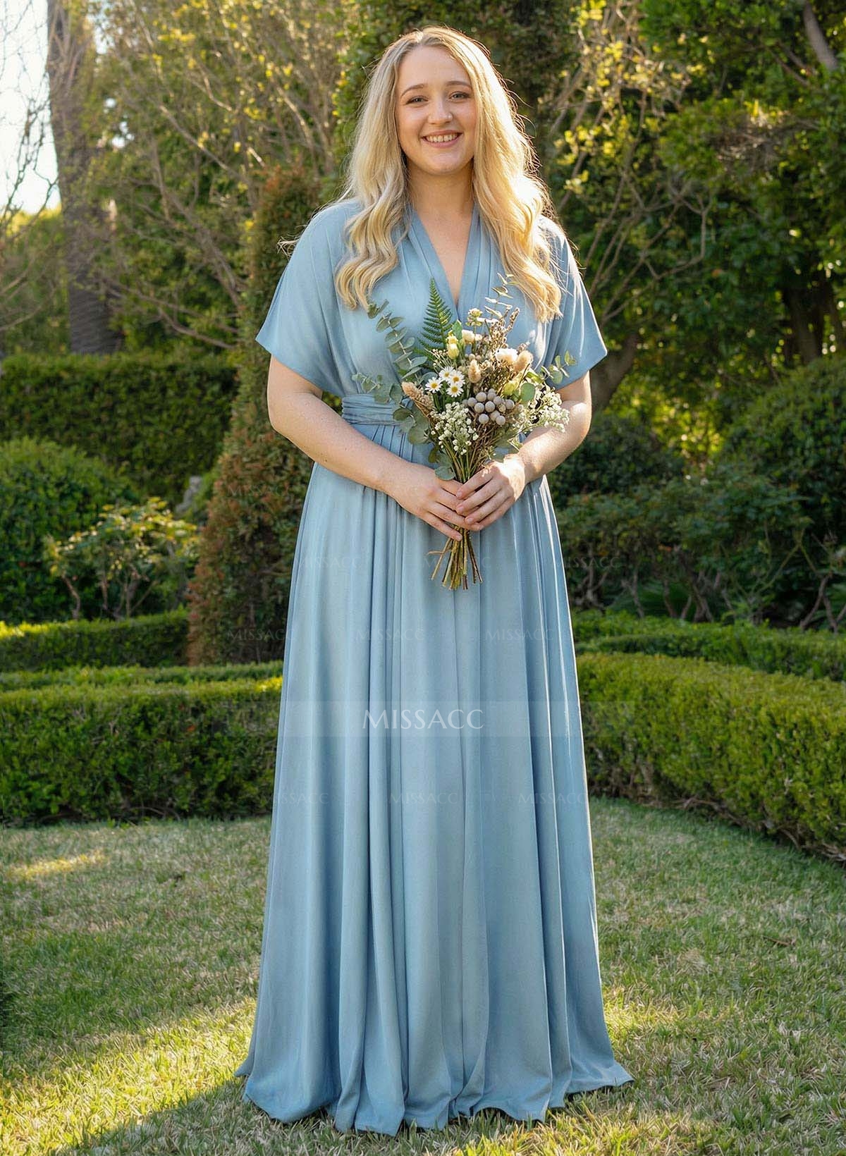 V-Neck Cape Sleeves Floor-Length Jersey(High-Stretch) Multiway Infinity Dress