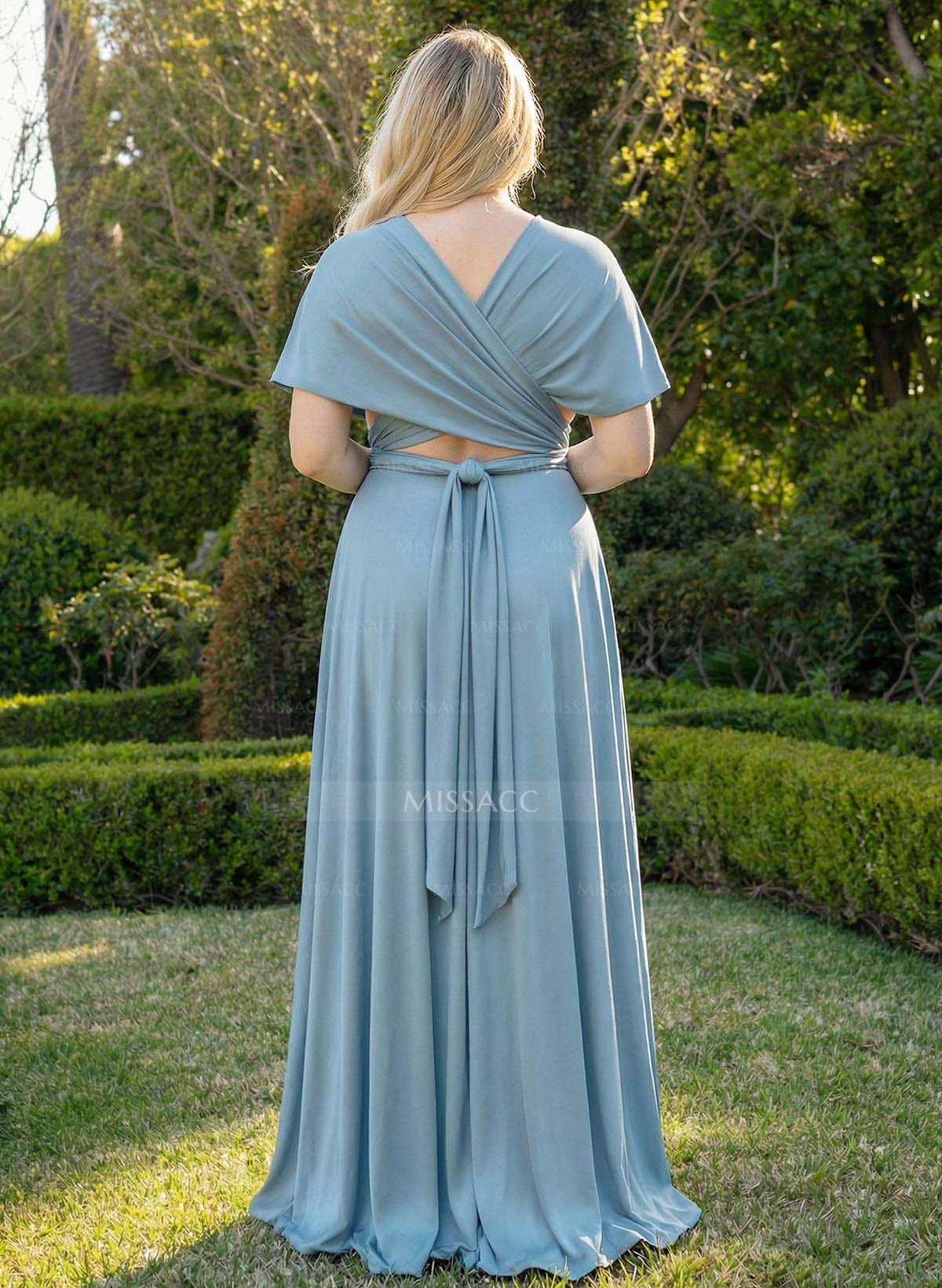 V-Neck Cape Sleeves Floor-Length Jersey(High-Stretch) Multiway Infinity Dress
