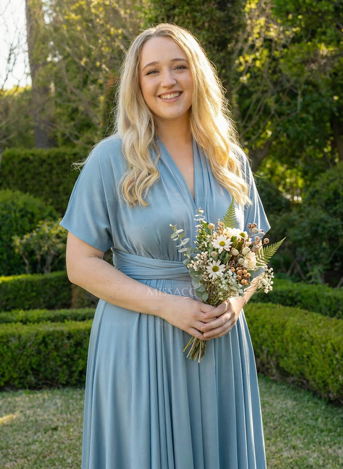 V-Neck Cape Sleeves Floor-Length Jersey(High-Stretch) Multiway Infinity Dress